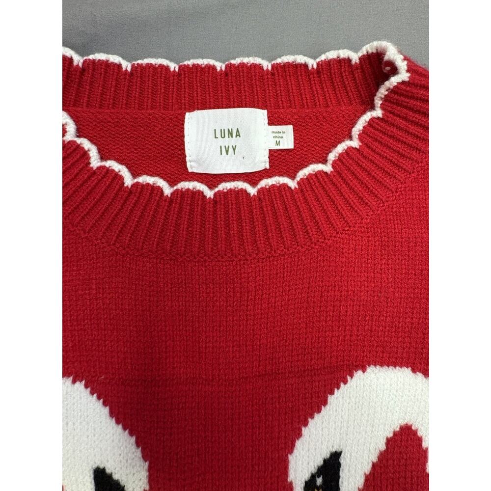 Luna Ivy Red Swan Knit Crop 'ish' Sweater Scalloped Trim Women Size Medium - Picture 5 of 8